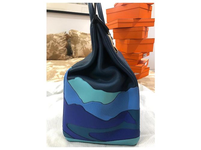 Haut à courroies Borsa a mano Hermès Birkin 50 HAC Blu in Pelle - vista 3