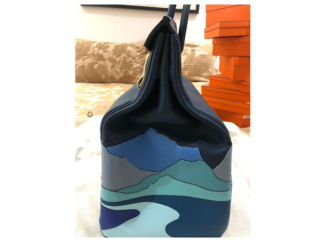 Haut à courroies Borsa a mano Hermès Birkin 50 HAC Blu in Pelle - vista 4