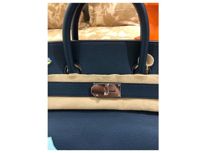 Haut à courroies Borsa a mano Hermès Birkin 50 HAC Blu in Pelle - vista 6