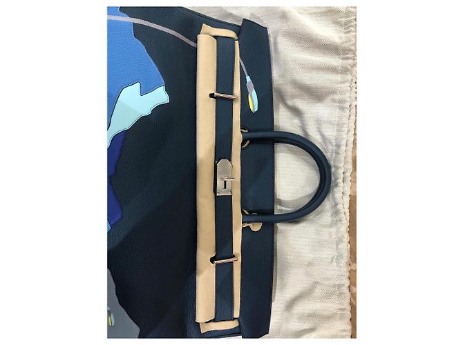 Haut à courroies Borsa a mano Hermès Birkin 50 HAC Blu in Pelle - vista 7