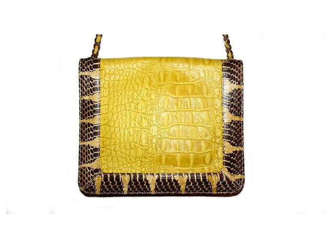Ledertasche mit Alligator-Print von Angel Jackson Gelb - Ansicht 2