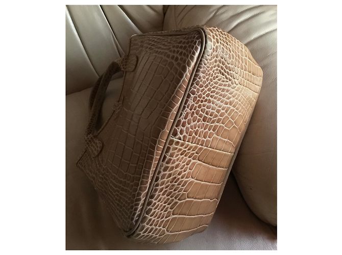 Longchamp BORSA CROCO BISCUIT SHAKED in pelle di vitello Beige - vista 3