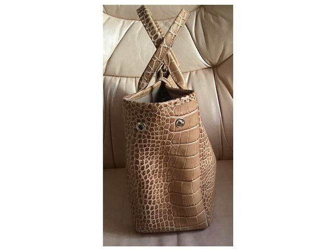 Longchamp BORSA CROCO BISCUIT SHAKED in pelle di vitello Beige - vista 4