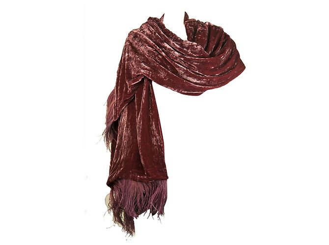 Emanuel Ungaro bordeaux piume frange velour sera lunga sciarpa scialle avvolgere - vista 2