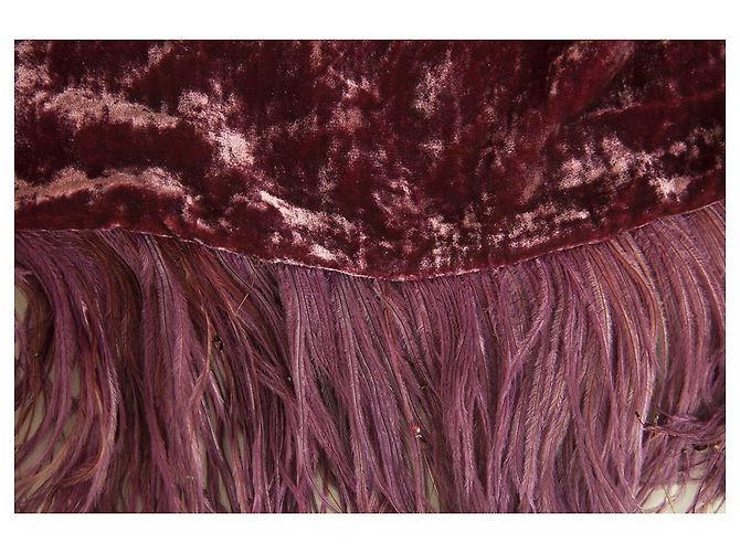 Emanuel Ungaro bordeaux piume frange velour sera lunga sciarpa scialle avvolgere - vista 4