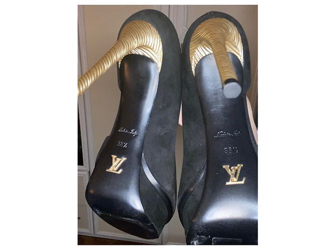 Décolleté aperte Louis Vuitton in velluto nero 38.5 - vista 3
