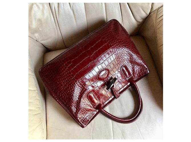 Roseau Longchamp BORSA IN VITELLO A FORMA DI CROCO BORDEAUX - vista 2