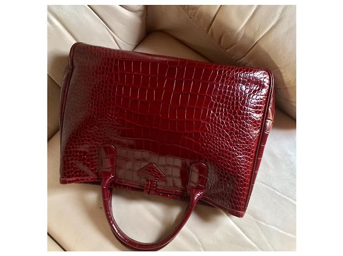 Roseau Longchamp BORSA IN VITELLO A FORMA DI CROCO BORDEAUX - vista 3