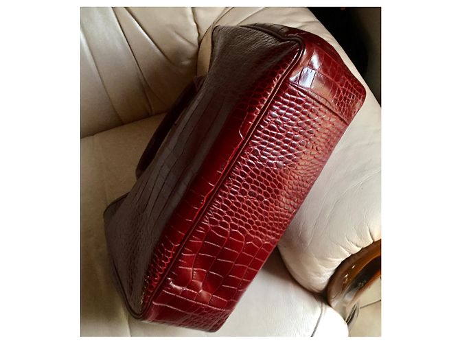 Roseau Longchamp BORSA IN VITELLO A FORMA DI CROCO BORDEAUX - vista 4