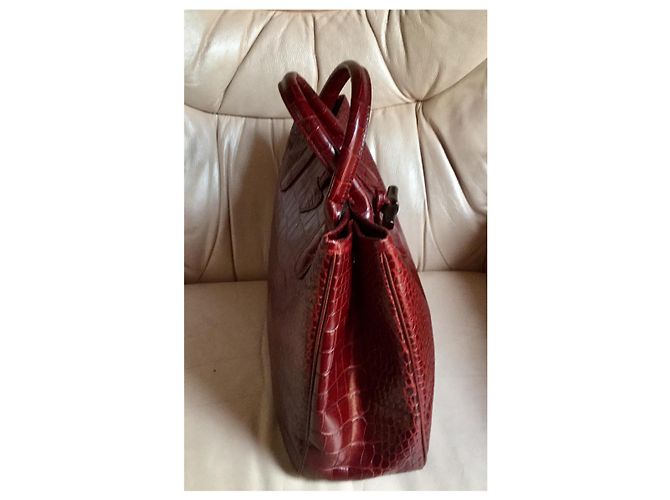 Roseau Longchamp BORSA IN VITELLO A FORMA DI CROCO BORDEAUX - vista 5