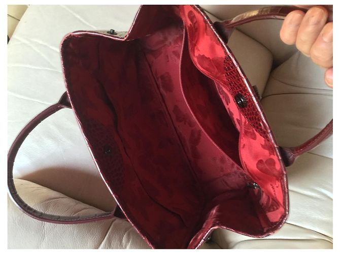 Roseau Longchamp BORSA IN VITELLO A FORMA DI CROCO BORDEAUX - vista 6