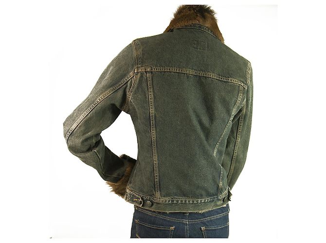 Ventcouvert Vent Couvert Jeans Blue Denim Jacket w. Fur Cuffs Collar Trim size 3 - view 2