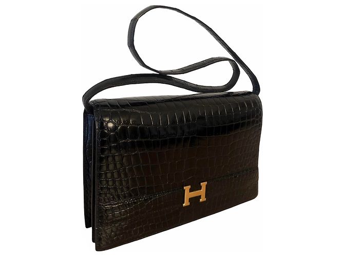 Lydie Hermès Borsa Hermes Annie in coccodrillo nero - vista 2