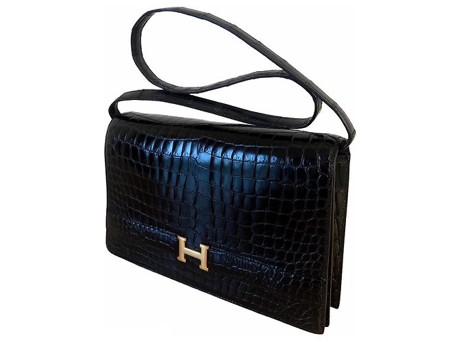 Lydie Hermès Borsa Hermes Annie in coccodrillo nero - vista 3