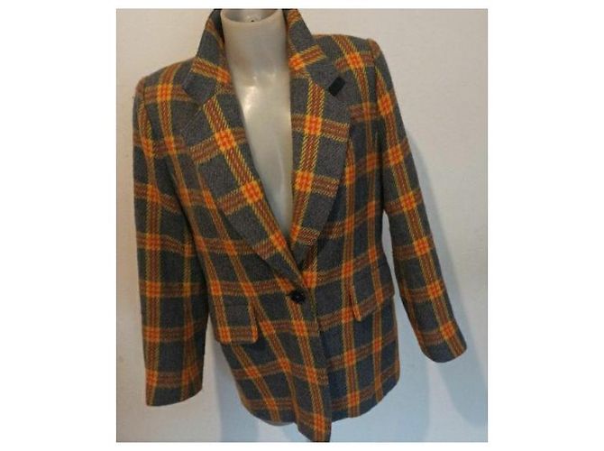 Vintage Guy Laroche giacca blazer check Nero Arancione Grigio - vista 3
