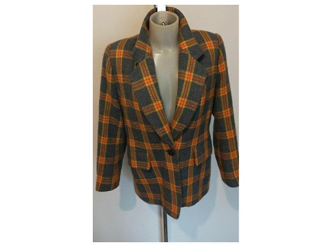 Vintage Guy Laroche giacca blazer check Nero Arancione Grigio - vista 4