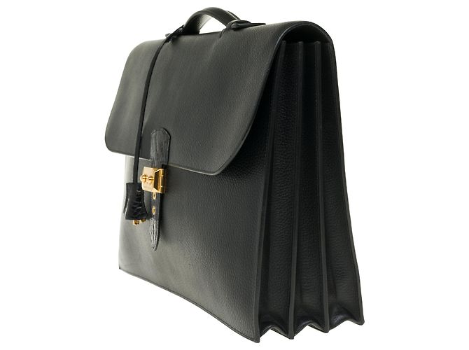 Sac à dépêches Splendida borsa Hermès da uomo Borsa Dispatch in pelle togo nera personalizzata con coccodrillo nero - vista 3