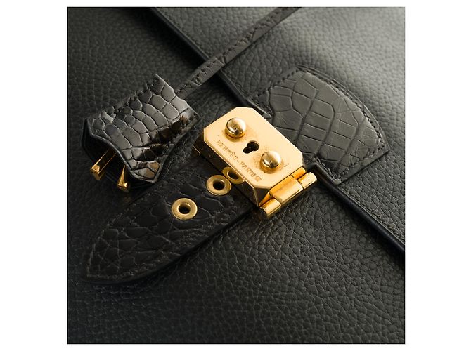 Sac à dépêches Splendida borsa Hermès da uomo Borsa Dispatch in pelle togo nera personalizzata con coccodrillo nero - vista 5