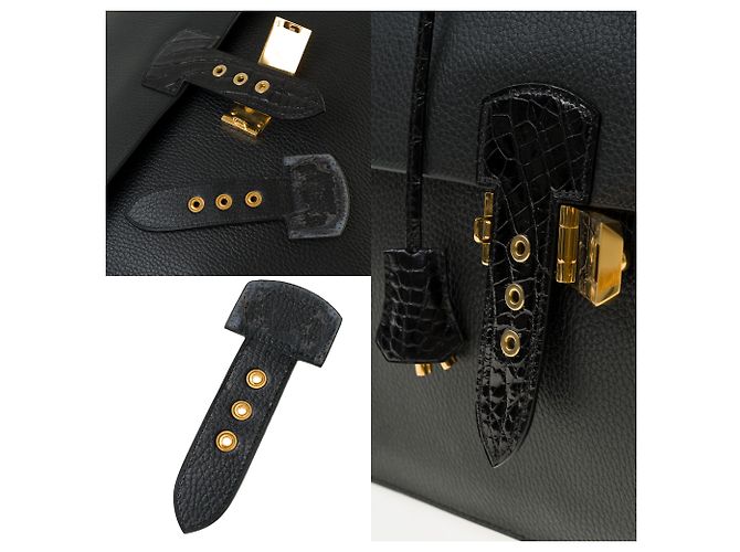 Sac à dépêches Splendida borsa Hermès da uomo Borsa Dispatch in pelle togo nera personalizzata con coccodrillo nero - vista 6