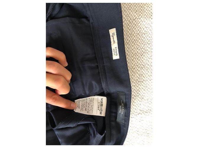 Calça Weekend Max Mara Azul Marinho de Lã de Corte Reto - vista 2