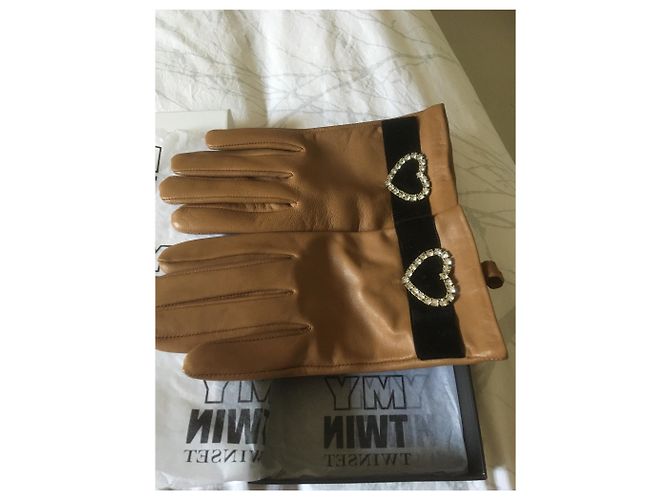 Twin Set Lambskin Gloves Caramel - view 2