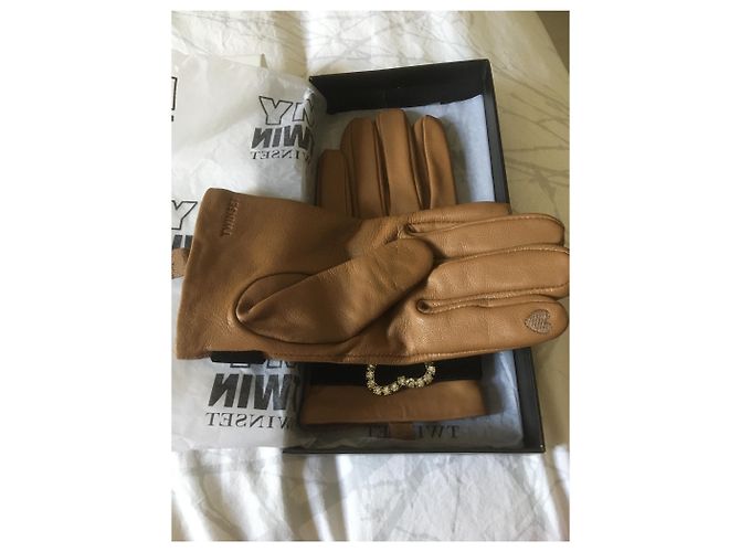 Twin Set Lambskin Gloves Caramel - view 5