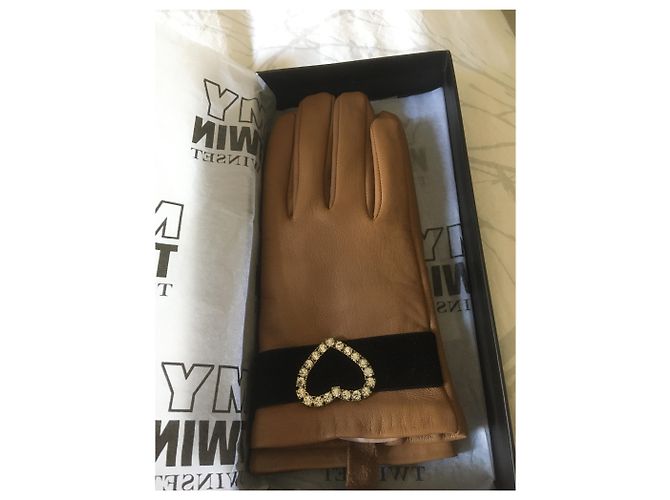 Twin Set Lambskin Gloves Caramel - view 6