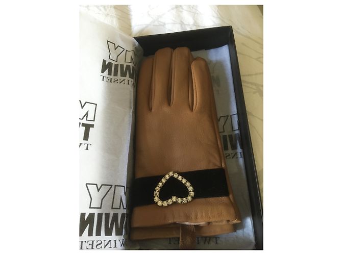 Twin Set Lambskin Gloves Caramel - view 7