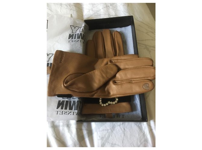 Twin Set Lambskin Gloves Caramel - view 8