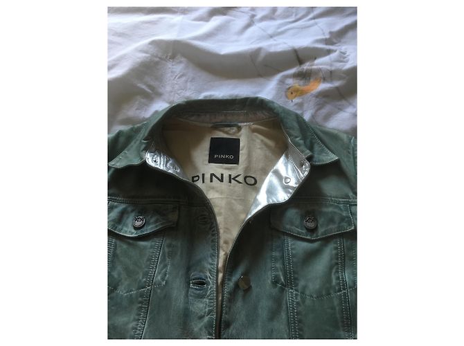 Pinko Lederjacke Hellblau und Silber - Ansicht 2