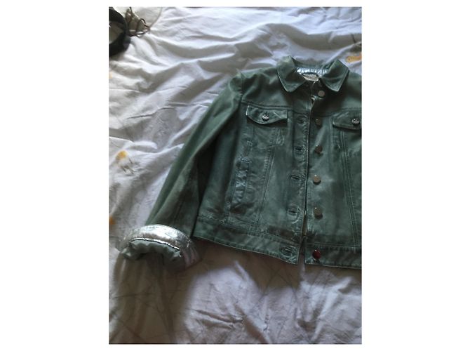 Pinko Lederjacke Hellblau und Silber - Ansicht 3