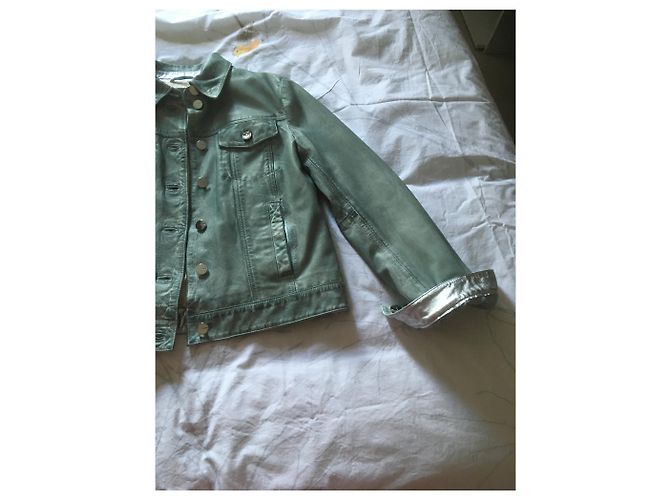 Pinko Lederjacke Hellblau und Silber - Ansicht 4