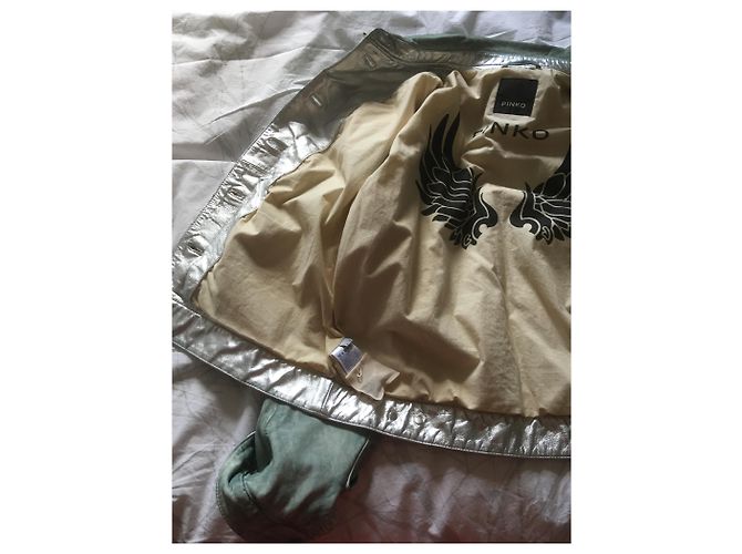 Pinko Lederjacke Hellblau und Silber - Ansicht 9