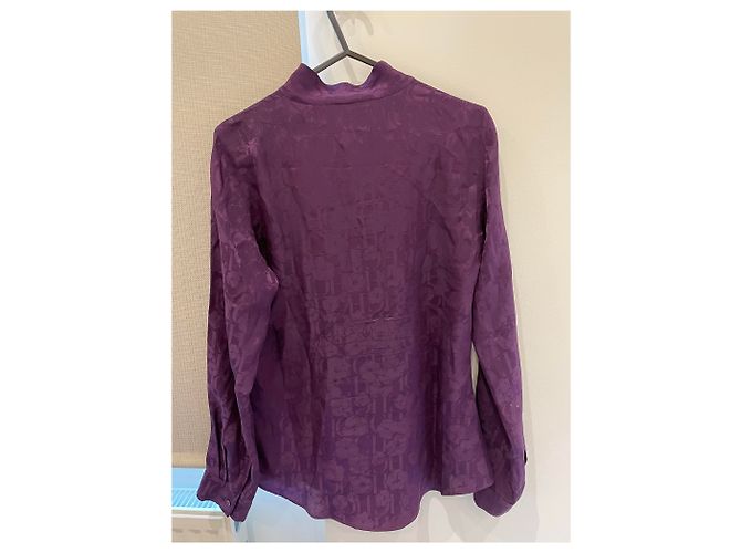 Camicia Carolina Herrera in seta con fiocco e stampa Ch Viola Porpora - vista 2