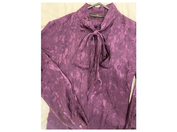 Camicia Carolina Herrera in seta con fiocco e stampa Ch Viola Porpora - vista 3