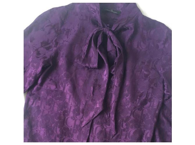 Camicia Carolina Herrera in seta con fiocco e stampa Ch Viola Porpora - vista 4