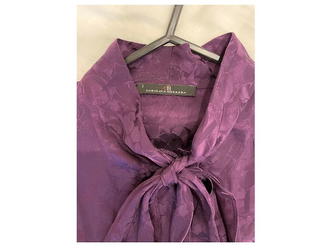 Camicia Carolina Herrera in seta con fiocco e stampa Ch Viola Porpora - vista 6