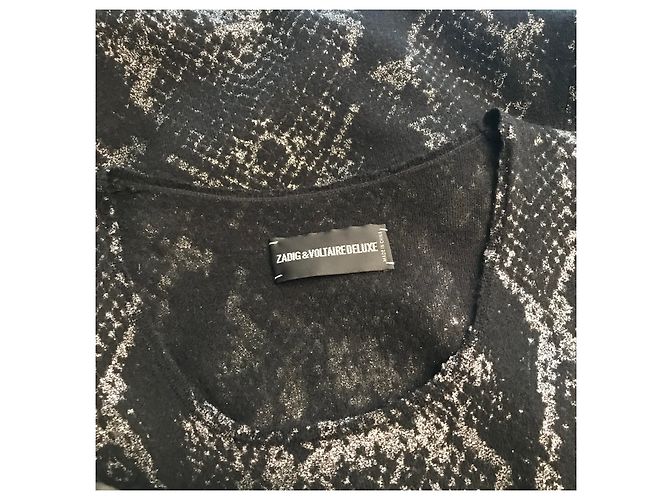 Zadig & Voltaire Cashmere Dress Black Silvery Python Pattern - view 4