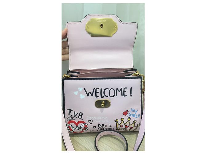Dolce & Gabbana Borsa Satchel Welcome Graffiti Rosa in Pelle di Vitello - vista 11