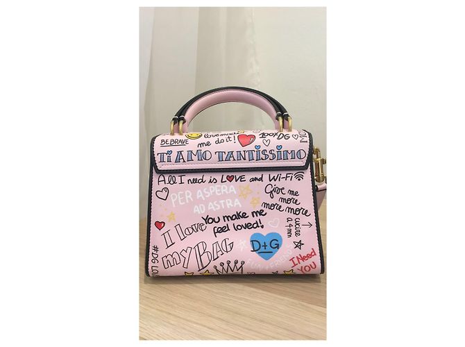 Dolce & Gabbana Borsa Satchel Welcome Graffiti Rosa in Pelle di Vitello - vista 7