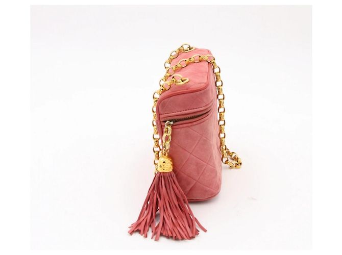 Portafoglio Chanel in scamosciato rosa con catena - vista 2