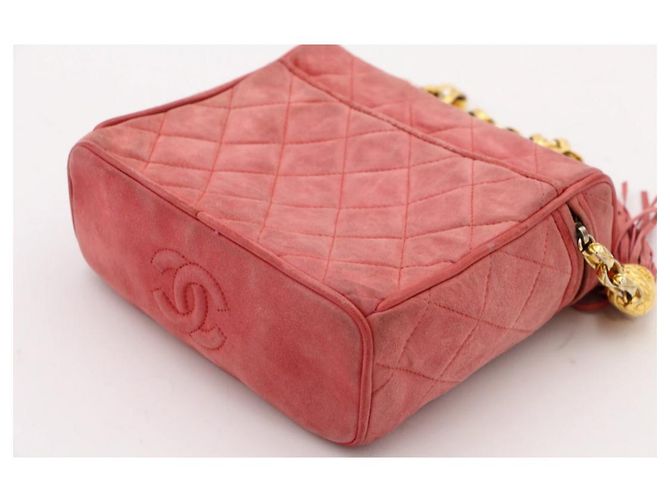 Portafoglio Chanel in scamosciato rosa con catena - vista 4