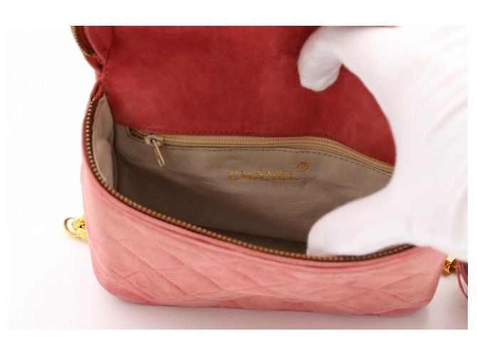 Portafoglio Chanel in scamosciato rosa con catena - vista 5