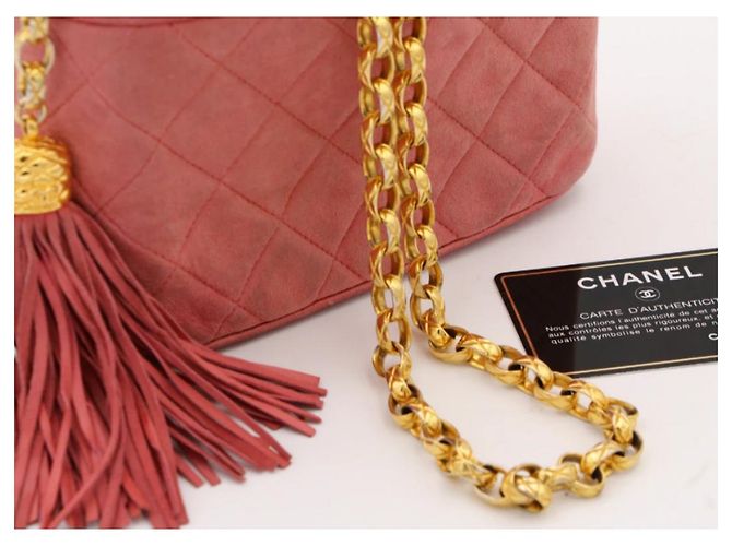 Portafoglio Chanel in scamosciato rosa con catena - vista 6