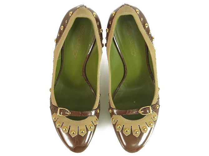 Dsquared2 Dsquared 2 Croco Embossed Brown Leather Studs Mokassin Pumps Heels Schuhe 40 Braun - Ansicht 2