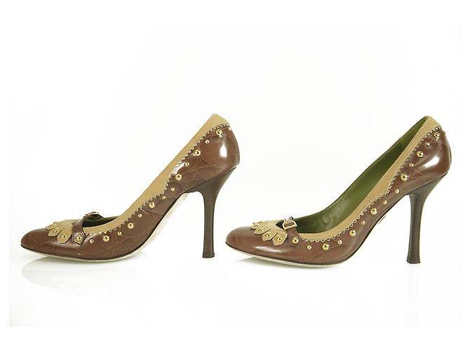 Dsquared2 Dsquared 2 Croco Embossed Brown Leather Studs Mokassin Pumps Heels Schuhe 40 Braun - Ansicht 4