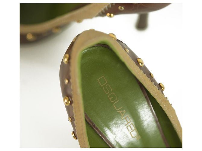Dsquared2 Dsquared 2 Croco Embossed Brown Leather Studs Mokassin Pumps Heels Schuhe 40 Braun - Ansicht 7