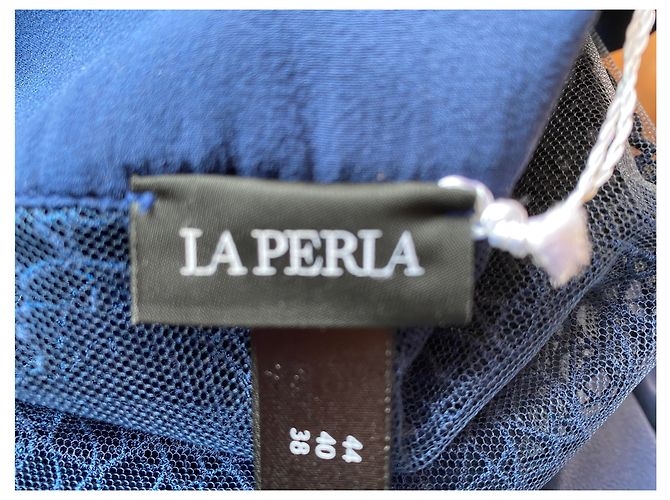 Blazer La Perla in seta e pizzo blu - vista 3