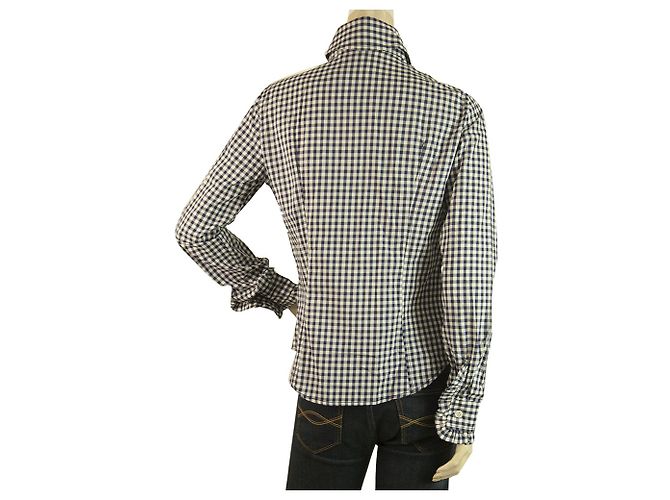 Gaetano Navarra Gaetanonavarra Blau & Weiß Plaid Rüschen Button Down Fitted Shirt Top - Ansicht 2