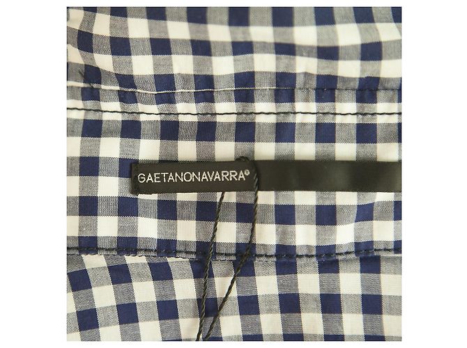Gaetano Navarra Gaetanonavarra Blau & Weiß Plaid Rüschen Button Down Fitted Shirt Top - Ansicht 3
